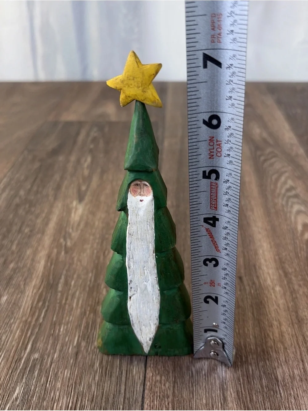 Vintage 1991 Hand Carved & Painted Folk Art Wood Santa Tree Figurine 7” Signed